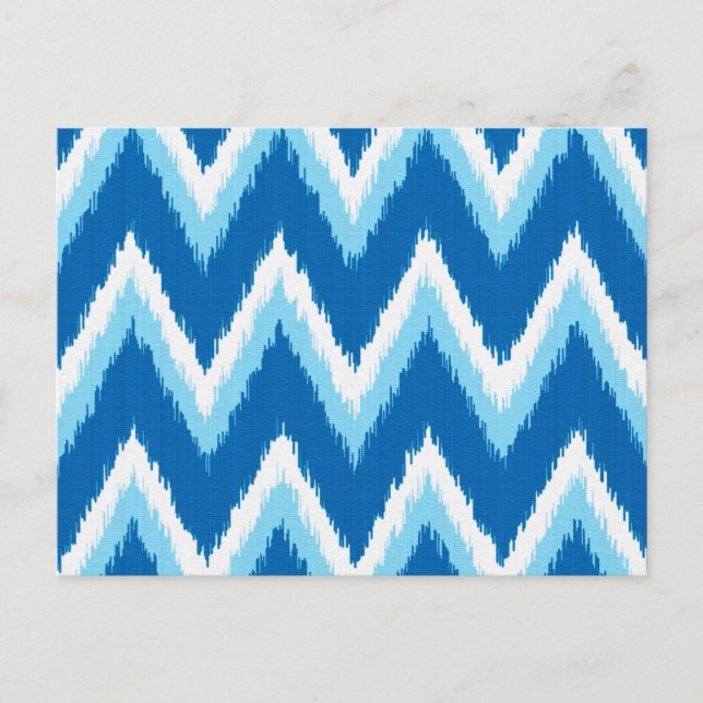 Ikat Chevron Stripes - Cobalt, Sky Blue and White Postcard (Front)
