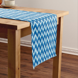 Ikat Chevron Stripes - Cobalt, Sky Blue and White Short Table Runner