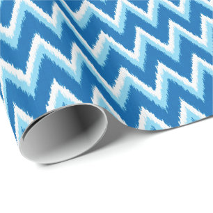 Ikat Chevron Stripes - Cobalt, Sky Blue and White Wrapping Paper