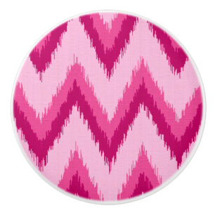 Ikat Chevron Stripes - Fuchsia and Pale Pink Ceramic Knob