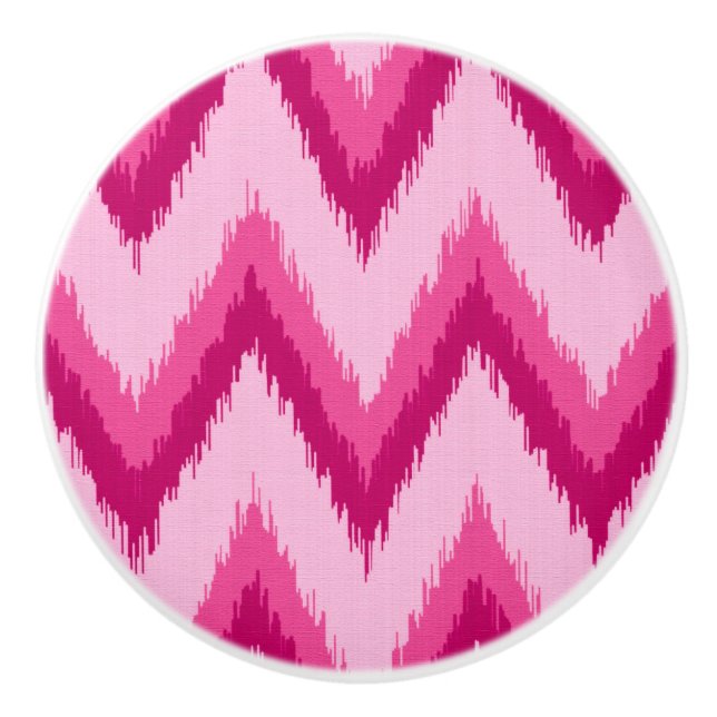 Ikat Chevron Stripes - Fuchsia and Pale Pink Ceramic Knob (Front)