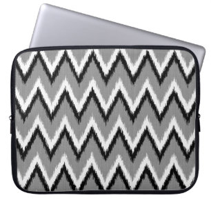 Ikat Chevron Stripes - Grey / Gray, Black & White Laptop Sleeve