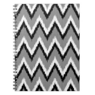 Ikat Chevron Stripes - Grey / Gray, Black & White Notebook