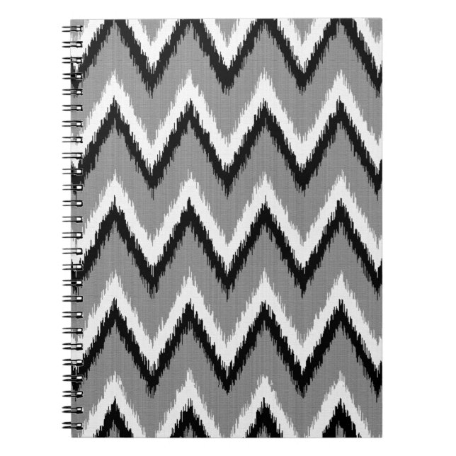 Ikat Chevron Stripes - Grey / Gray, Black & White Notebook (Front)