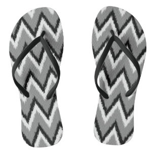 Ikat Chevron Stripes - Grey / Grey, Black & White Flip Flops
