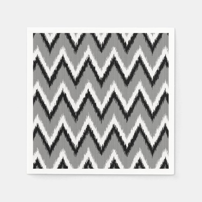 Ikat Chevron Stripes - Grey / Grey, Black & White Napkin (Front)