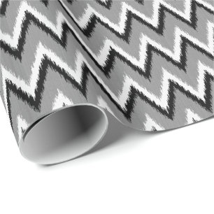Ikat Chevron Stripes - Grey / Grey, Black & White Wrapping Paper