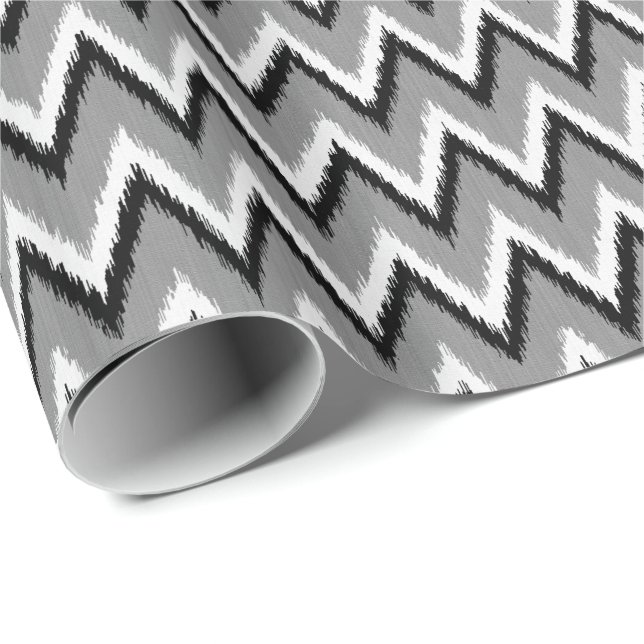 Ikat Chevron Stripes - Grey / Grey, Black & White Wrapping Paper (Roll Corner)