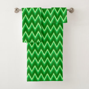 Ikat Chevron Stripes - Pine and Lime Green Bath Towel Set