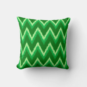 Ikat Chevron Stripes - Pine and Lime Green Cushion