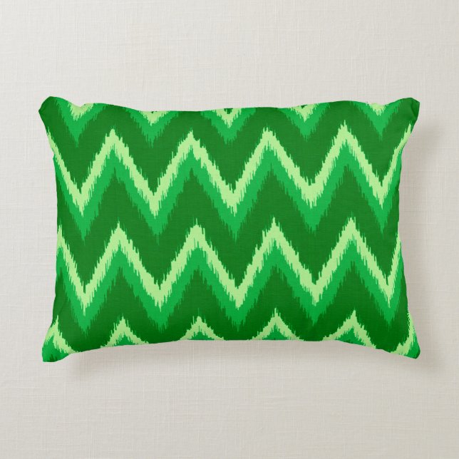 Ikat Chevron Stripes - Pine and Lime Green Decorative Cushion (Front)