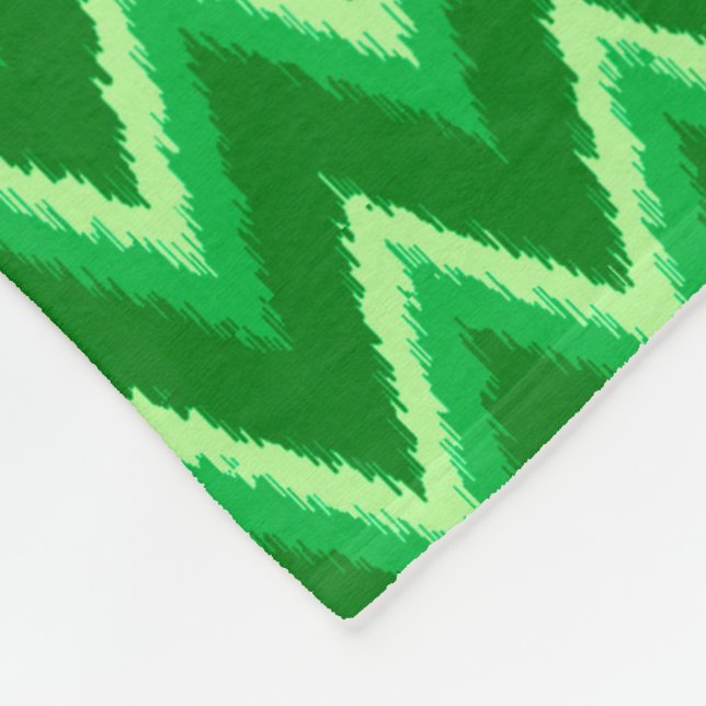 Ikat Chevron Stripes - Pine and Lime Green Fleece Blanket (Corner)