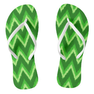 Ikat Chevron Stripes - Pine and Lime Green Flip Flops