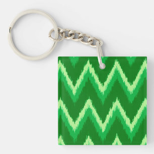 Ikat Chevron Stripes - Pine and Lime Green Key Ring