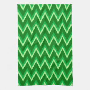 Ikat Chevron Stripes - Pine and Lime Green Kitchen Tea Towel