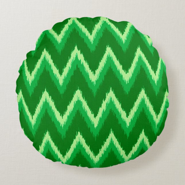 Ikat Chevron Stripes - Pine and Lime Green Round Cushion (Front)