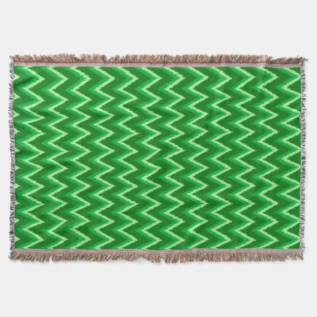 Ikat Chevron Stripes - Pine and Lime Green Throw Blanket (Front)