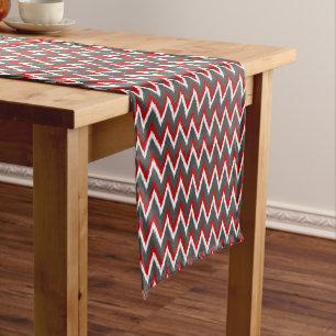 Ikat Chevron Stripes - Red, White and Grey / Grey Short Table Runner