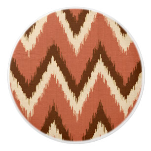 Ikat Chevron Stripes - Rust, Brown and Beige Ceramic Knob