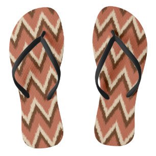 Ikat Chevron Stripes - Rust, Brown and Beige Flip Flops