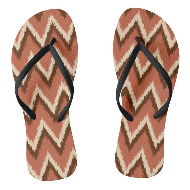 Ikat Chevron Stripes - Rust, Brown and Beige Flip Flops (Footbed)