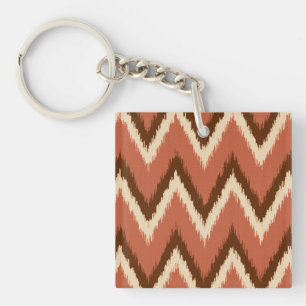 Ikat Chevron Stripes - Rust, Brown and Beige Key Ring