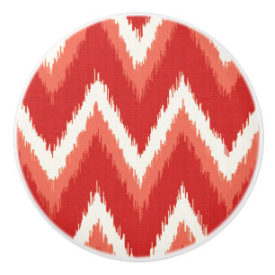 Ikat Chevron Stripes - Rust Orange and White Ceramic Knob