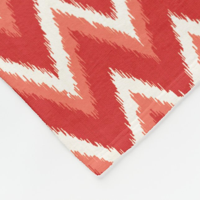 Ikat Chevron Stripes - Rust Orange and White Fleece Blanket (Corner)