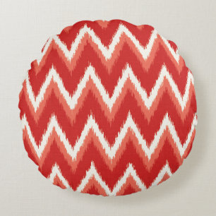 Ikat Chevron Stripes - Rust Orange and White Round Cushion