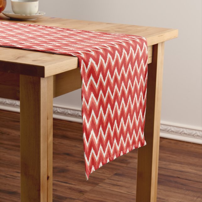 Ikat Chevron Stripes - Rust Orange and White Short Table Runner (In Situ)