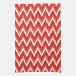 Ikat Chevron Stripes - Rust Orange and White Tea Towel