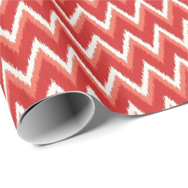 Ikat Chevron Stripes - Rust Orange and White Wrapping Paper (Roll Corner)