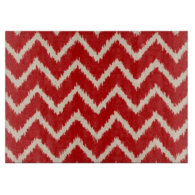 Ikat Chevrons - Chinese red and tan Cutting Board (Front)