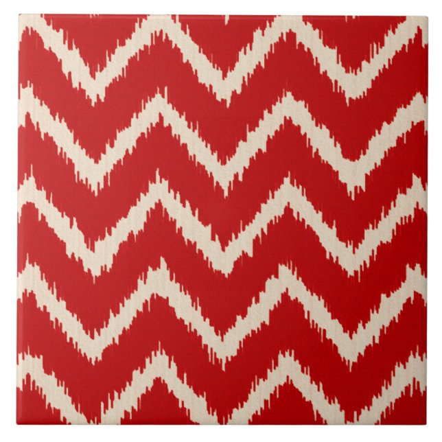 Ikat Chevrons - Chinese red and tan Tile (Front)