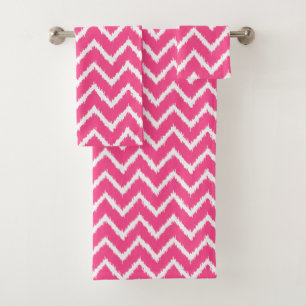 Ikat Chevrons - Deep fuchsia pink and white Bath Towel Set