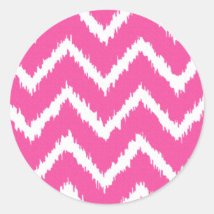 Ikat Chevrons - Deep fuchsia pink and white Classic Round Sticker