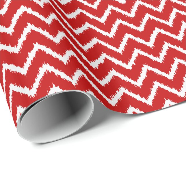 Ikat Chevrons - Deep red and white Wrapping Paper (Roll Corner)