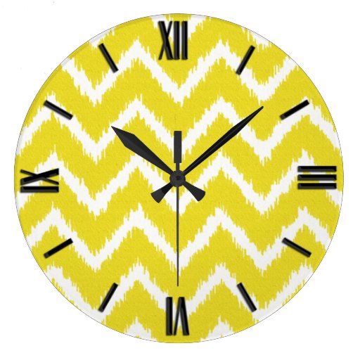 Image of Ikat Chevrons - Mustard yellow and white Large Clock