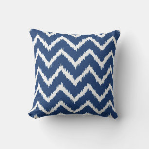 Ikat Chevrons - Navy blue and white Cushion