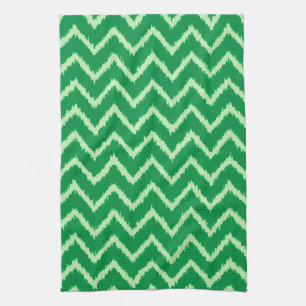 Ikat Chevrons - Pine and light green Tea Towel
