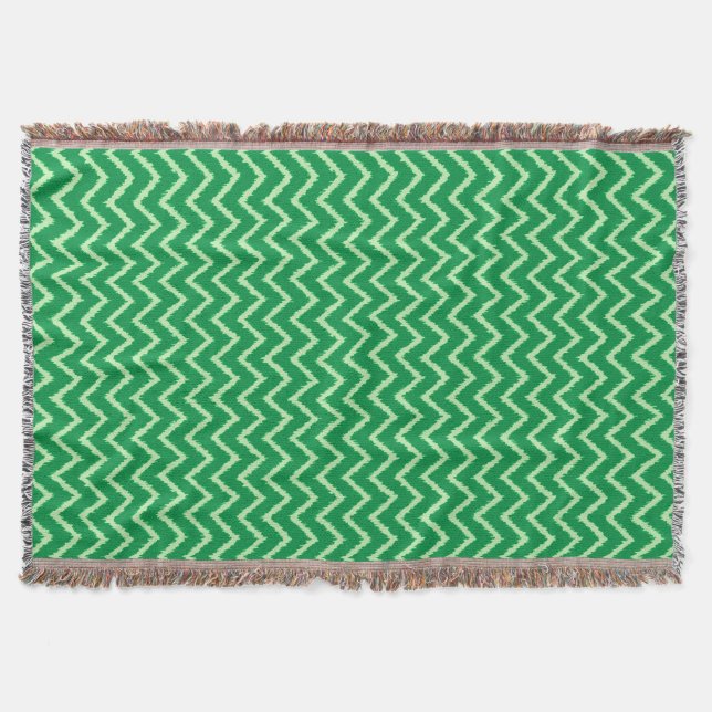 Ikat Chevrons - Pine and light green Throw Blanket (Front)