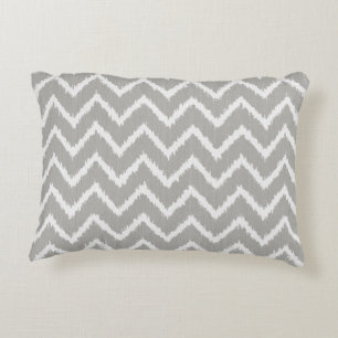 Ikat Chevrons - Silver grey and white Decorative Cushion