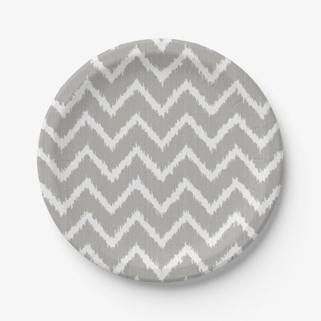 Ikat Chevrons - Silver grey and white Paper Plate (Front)