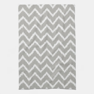 Ikat Chevrons - Silver grey and white Tea Towel