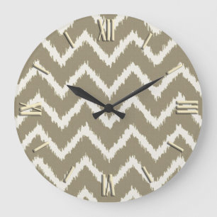 Ikat Chevrons - Taupe tan and beige Large Clock