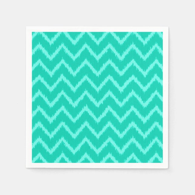 Ikat Chevrons - Turquoise and aqua Napkin (Front)