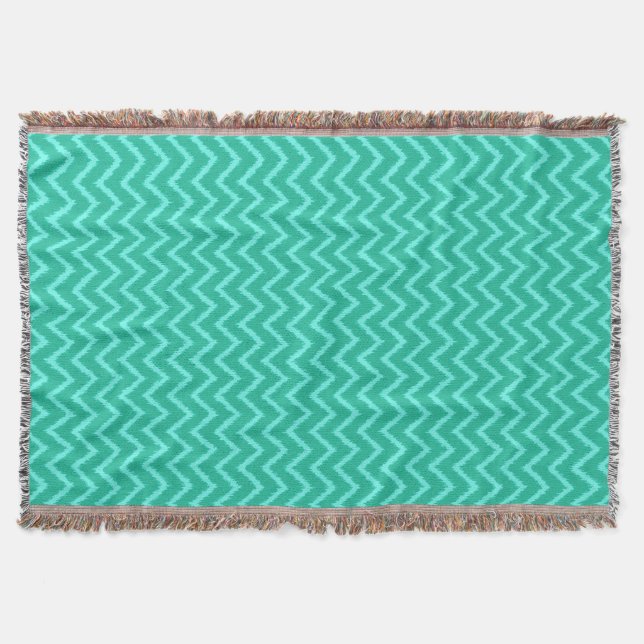 Ikat Chevrons - Turquoise and aqua Throw Blanket (Front)