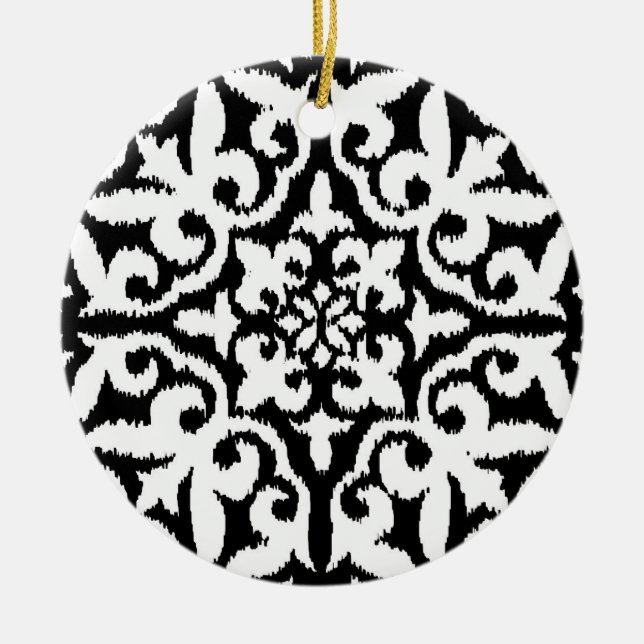 Ikat damask pattern - Black and White Ceramic Tree Decoration (Front)