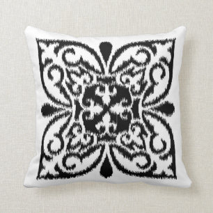 Ikat damask pattern - black and white cushion