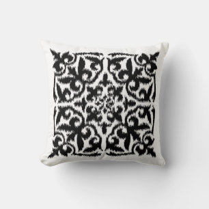 Ikat damask pattern - black and white cushion